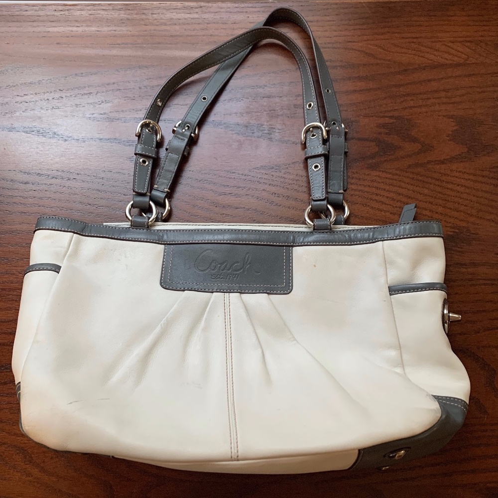 Coach East West Pleated Leather Tote Bag